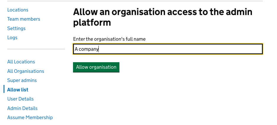 Enter the full name of the organisation